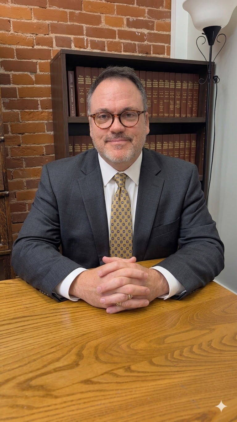Attorney Brian D. Byrnes at his desk in the Byrnes Law Office in Amery, Wisconsin